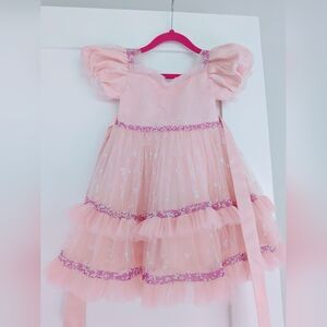 Princess Pink Tulle & Ruffle Party Dress - Butterfly Sequin Details